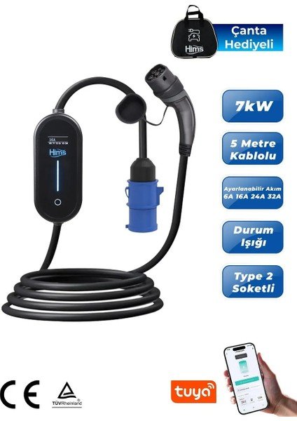 Hims HCTK-7-PS 7kW Taşınabilir Elektrikli Araç Şarj İstasyonu