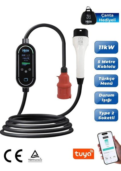 Hims HCTK-11-PS-S 11kW Taşınabilir Elektrikli Araç Şarj İstasyonu
