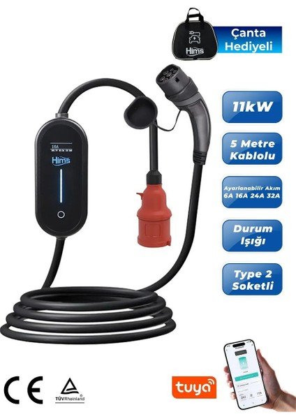 Hims HCTK-11-PS 11kW Ev Tipi Taşınabilir Elektrikli Araç Şarj İstasyonu
