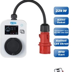 Hims HCTS-22-B 22kW Kilitli Soketli Beyaz Araç Şarj İstasyonu